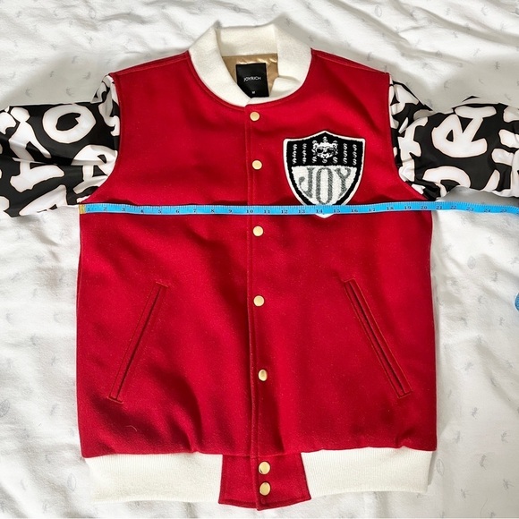 Joyrich Retro Y2K 90s Graffiti Wool Blend Varsity Letterman Red Bomber Jacket, M - Picture 15 of 16